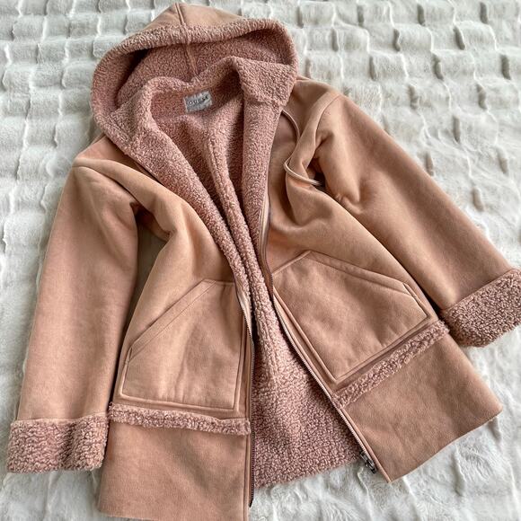 🔥GUESS Faux Sherpa Shearling suede fur Coat Jacket in Rose Pink Outdoor Rugged - Picture 6 of 16